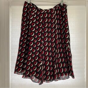 Anne Klein Women’s 100% Silk Black Red Lined Skirt Size 12 Parisian Mod Shift
